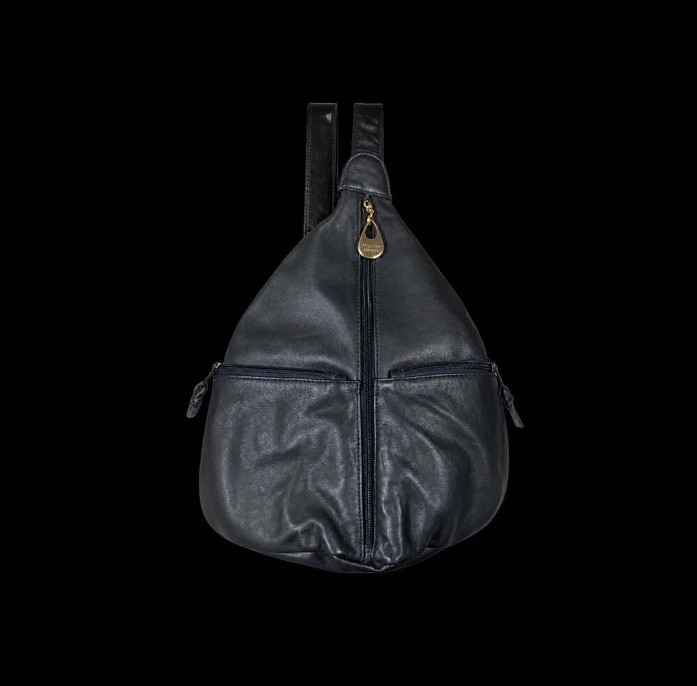 Carriage House Vintage Black Leather Sling Bag Crossbody